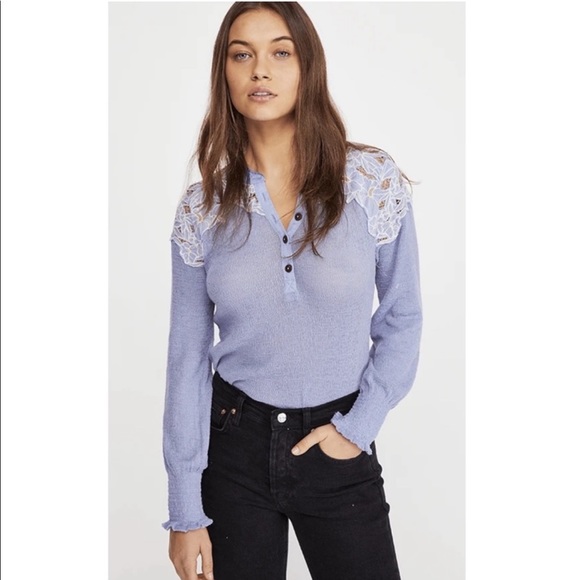 Free People Tops - Free People Easy Breezy Long Sleeve Henley in Dusk Blue